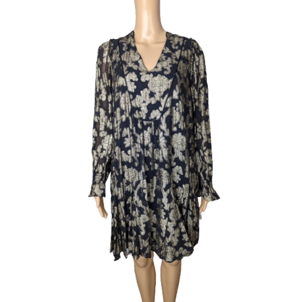 Anthropologie Black and Gold Metallic Tunic Dress M